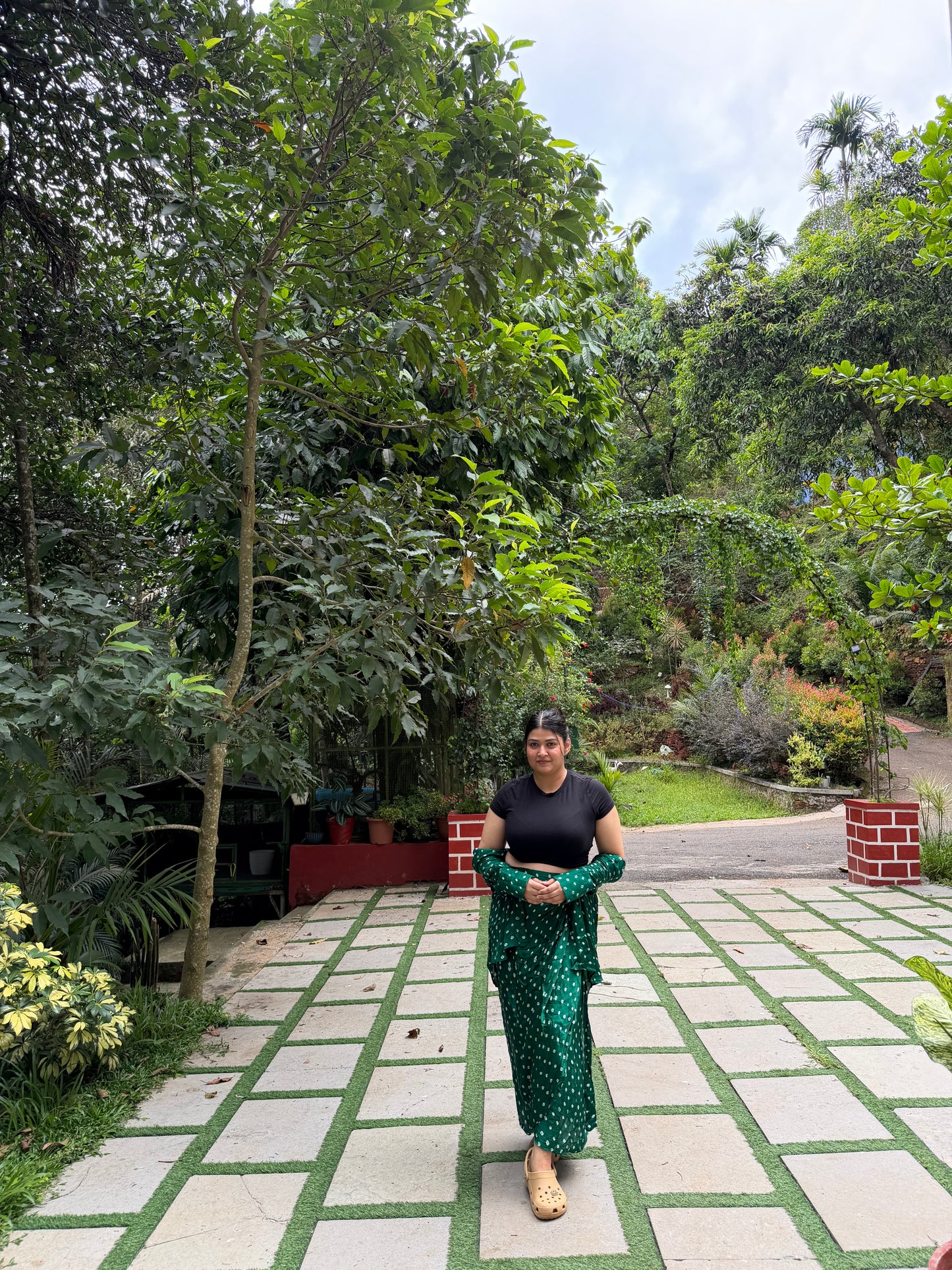 Bandhani Shirt & wrap around skirt set - Green
