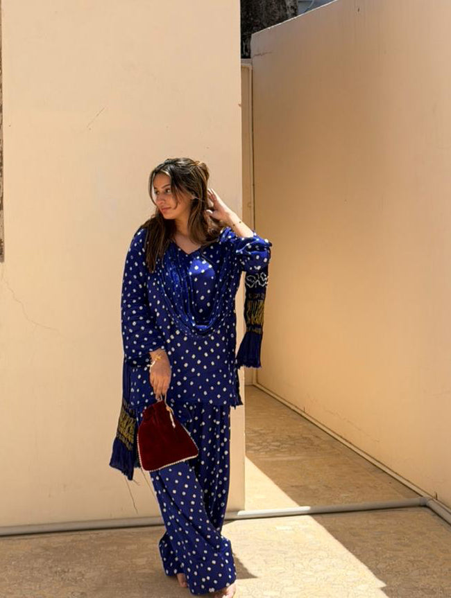 Bandhani Farshi set - Royal blue