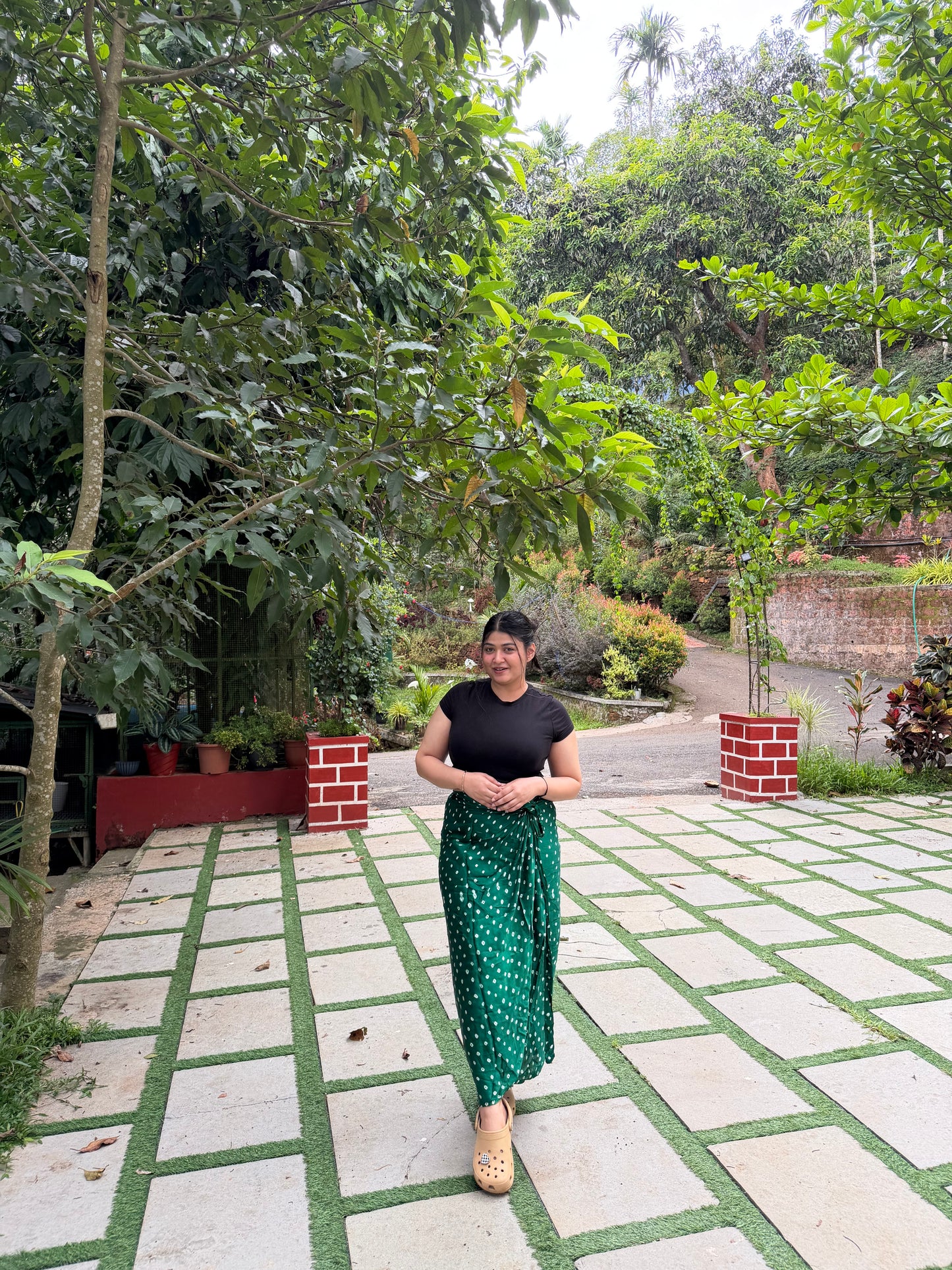 Bandhani Shirt & wrap around skirt set - Green