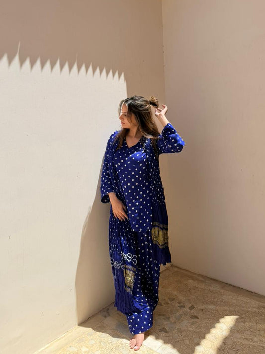 Bandhani Farshi set - Royal blue